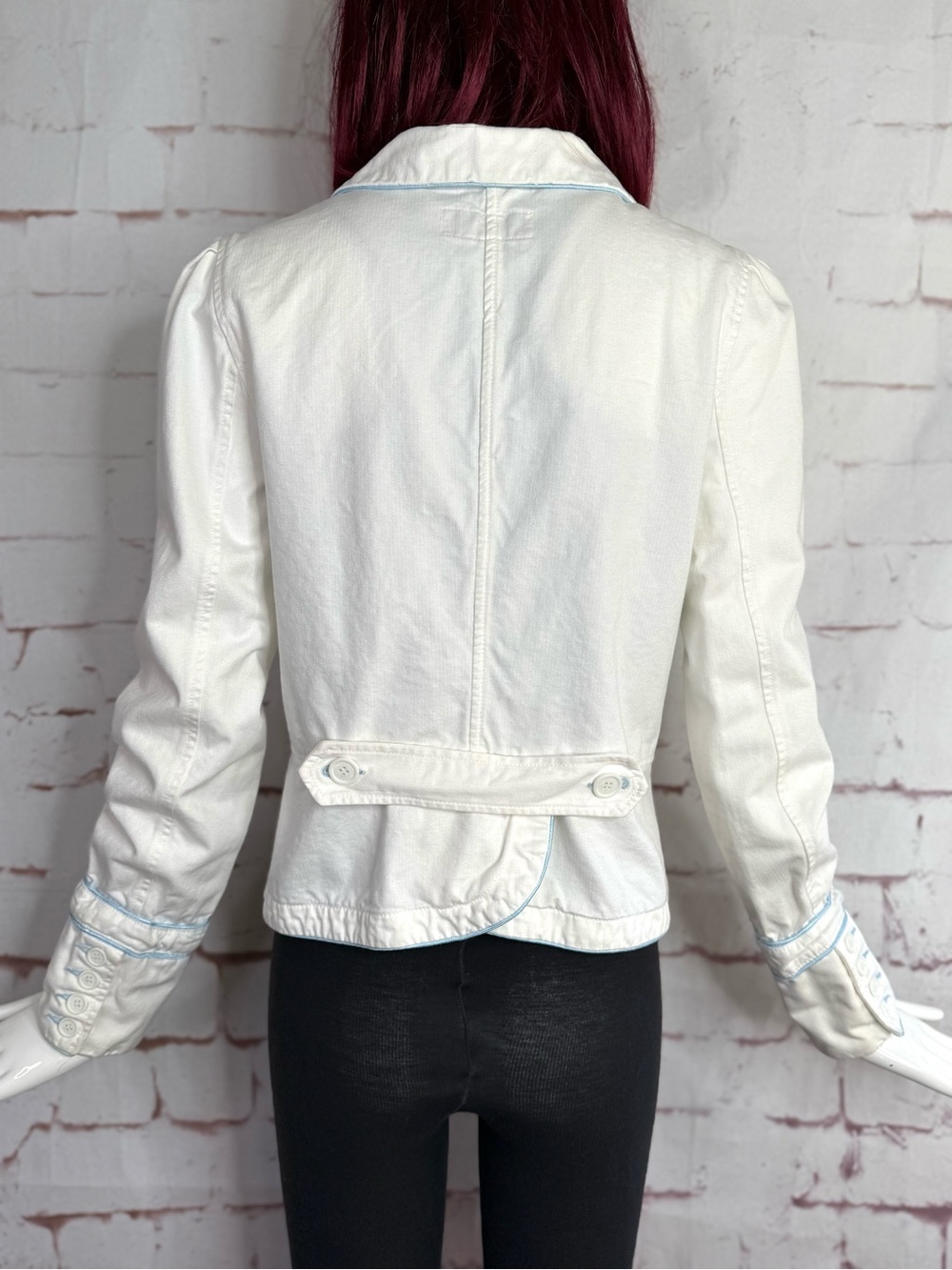 Y2K VINTAGE JUICY COUTURE JEANS White Twill Blue Piping Blazer Jacket Size XL - Picture 3 of 15
